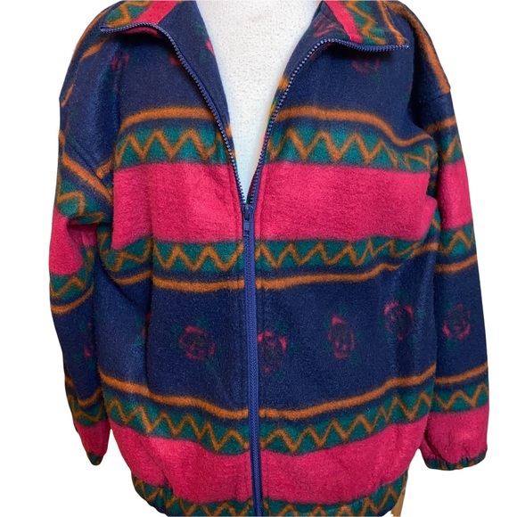 Vintage Southwestern fleece shacket roses Aztec zipper Yellowstone jacket - Picture 8 of 14